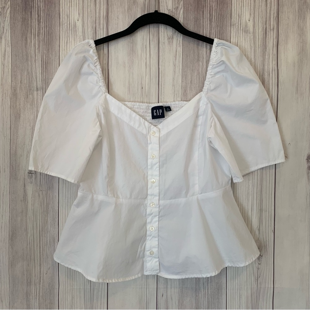 Gap White Button Down Peplum Style Blouse Shirt Size Small S